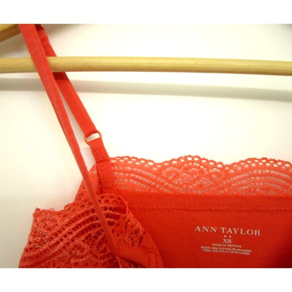 ANN TAYLOR Coral/Pink Camisole - Lace Adjustable Strap - Women XS Cotton Blend - Picture 8 of 14